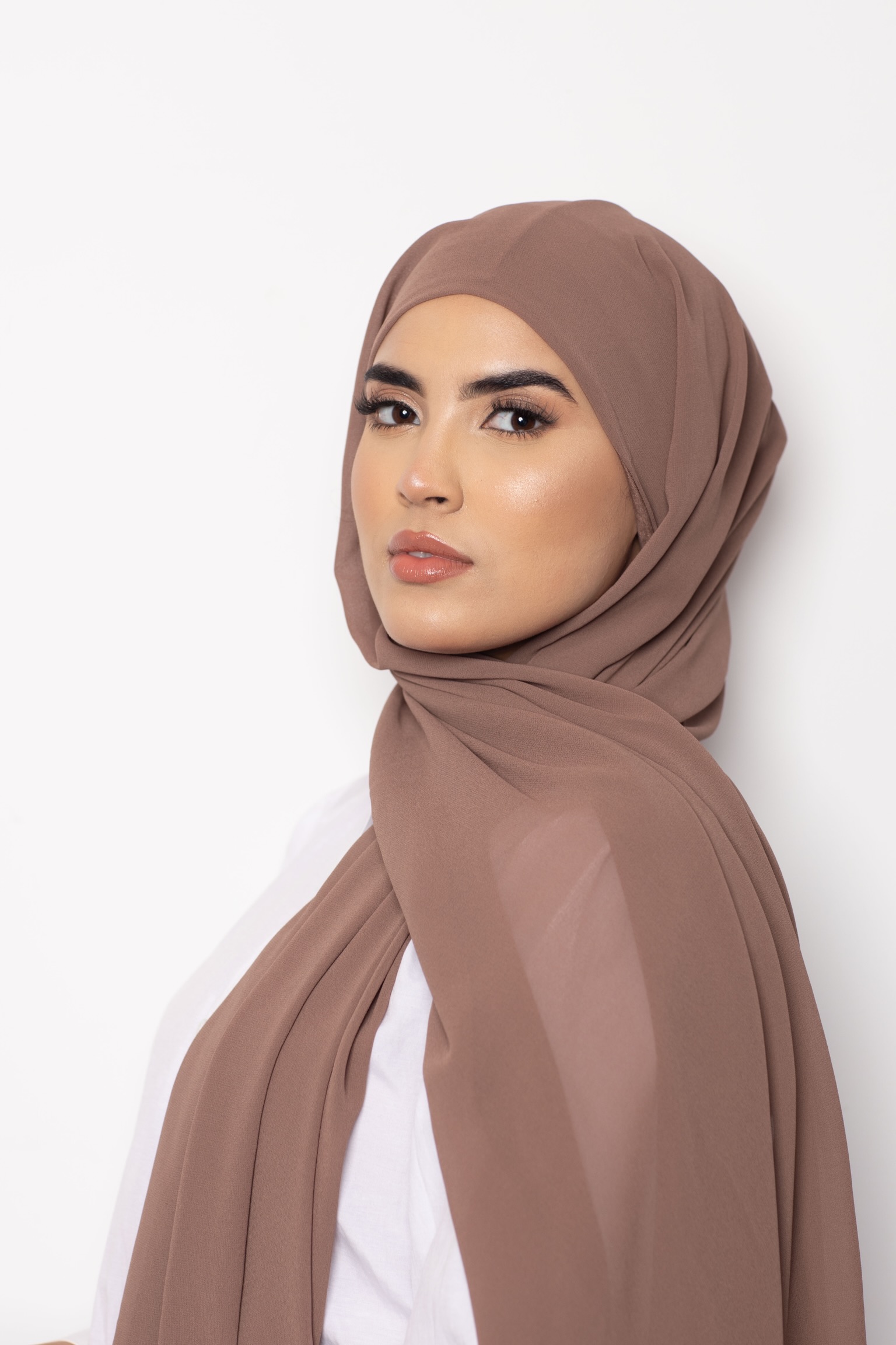 Foulard Chiffon Bonnet Intégré Cappuccino