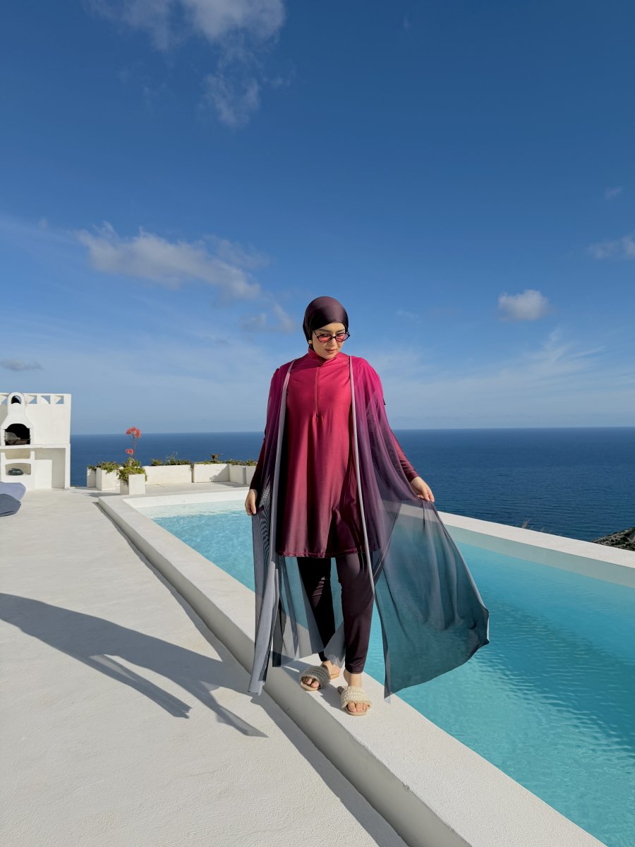 Burkini MARINA Dégradé Rose Mauve Pancho Long Fushia