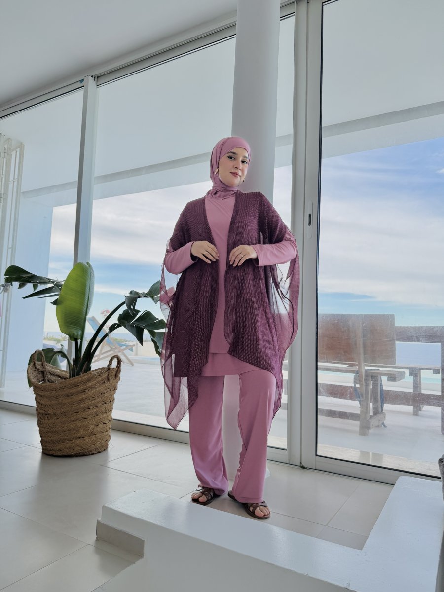 Burkini TANZANIA Bois De Rose Pancho A Points Burgundy
