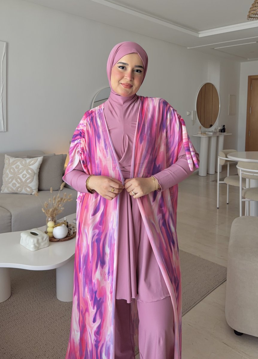 Burkini MANGO rose avec pancho fluo