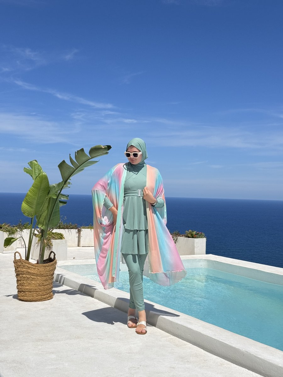 Burkini RUBY vert d’eau & pancho candy