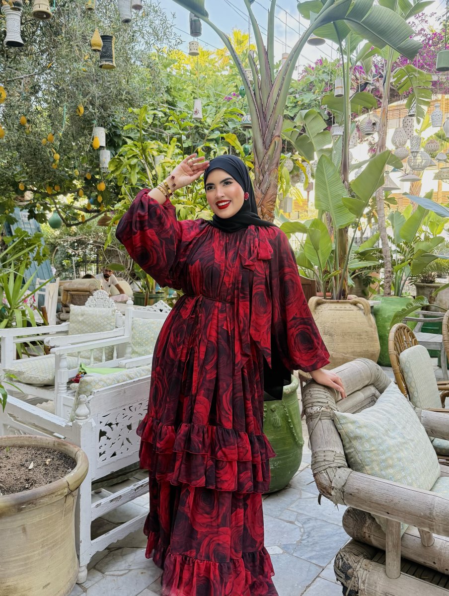 Robe RAZAN Fleurie Rouge