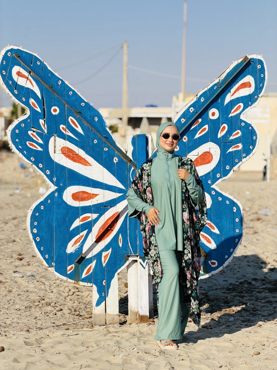 Burkini MODEST vert d’eau & pancho garden