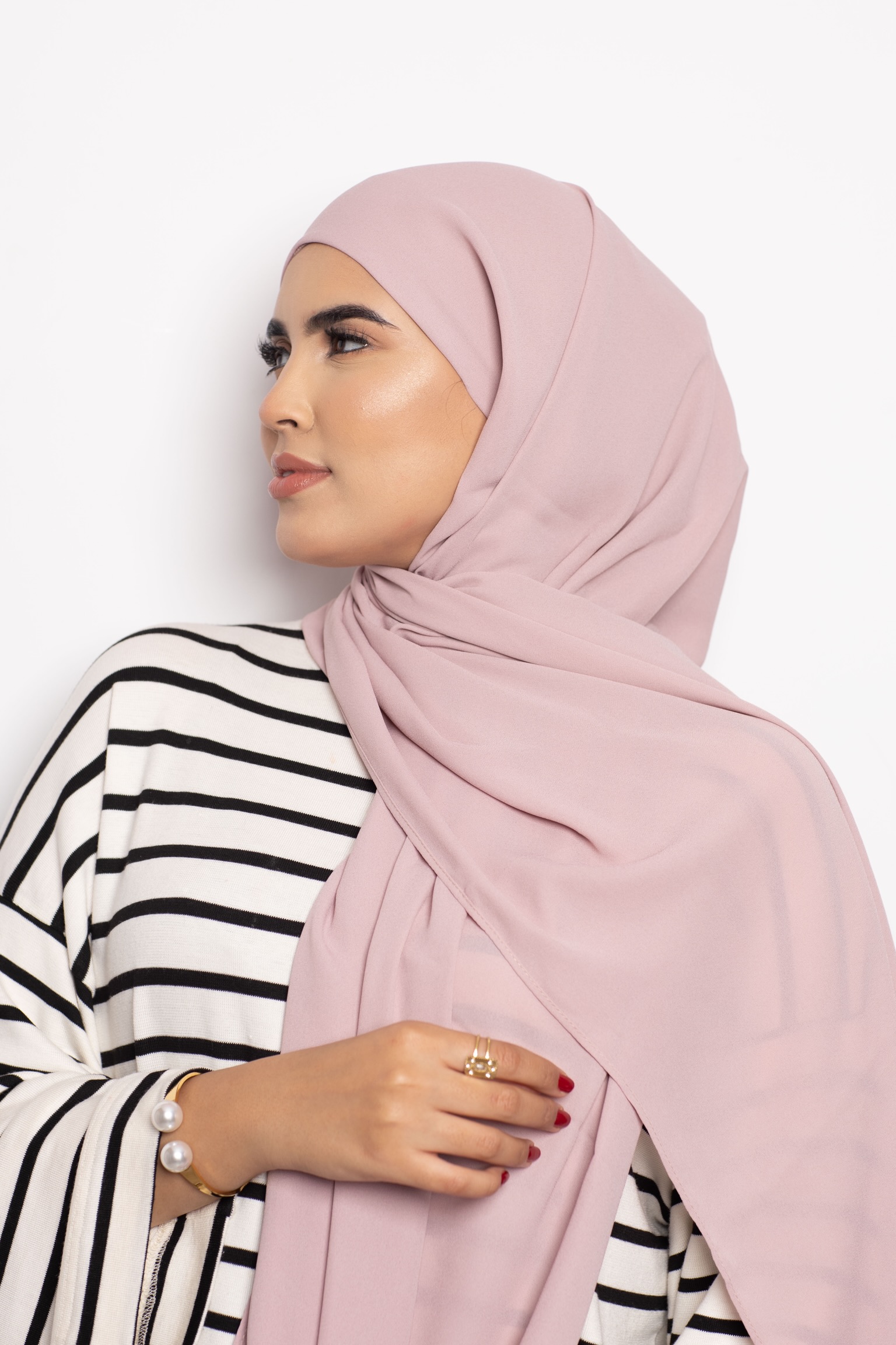 Foulard Chiffon Bonnet Intégré Dusty Pink
