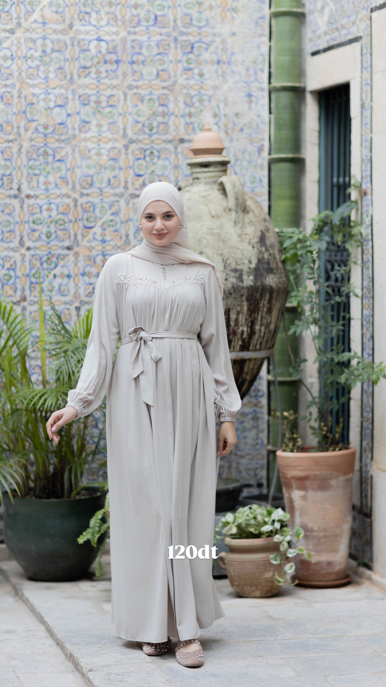Abaya Perles Grege