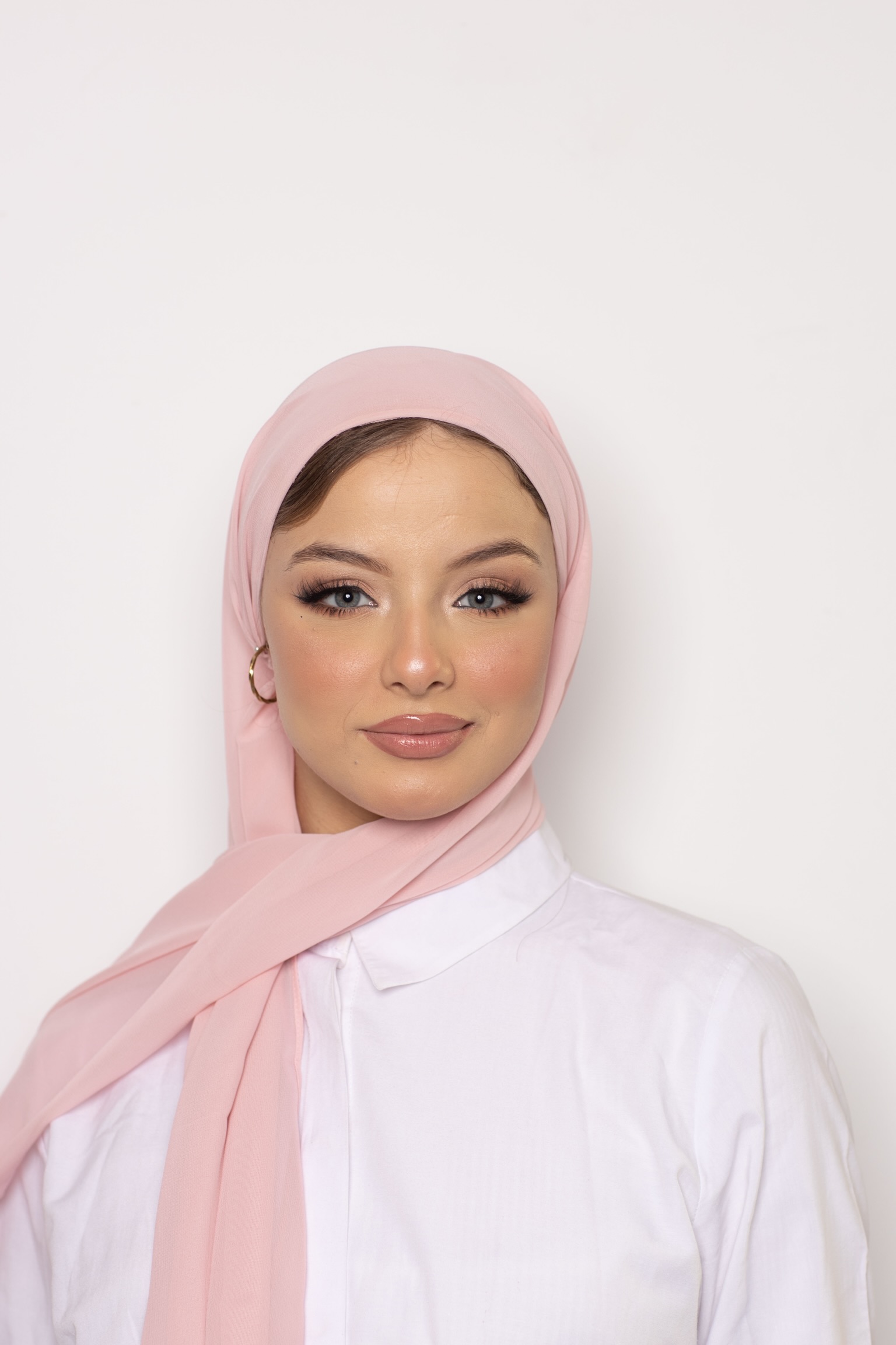 Foulard Chiffon Bonnet Intégré Camelia Rosa