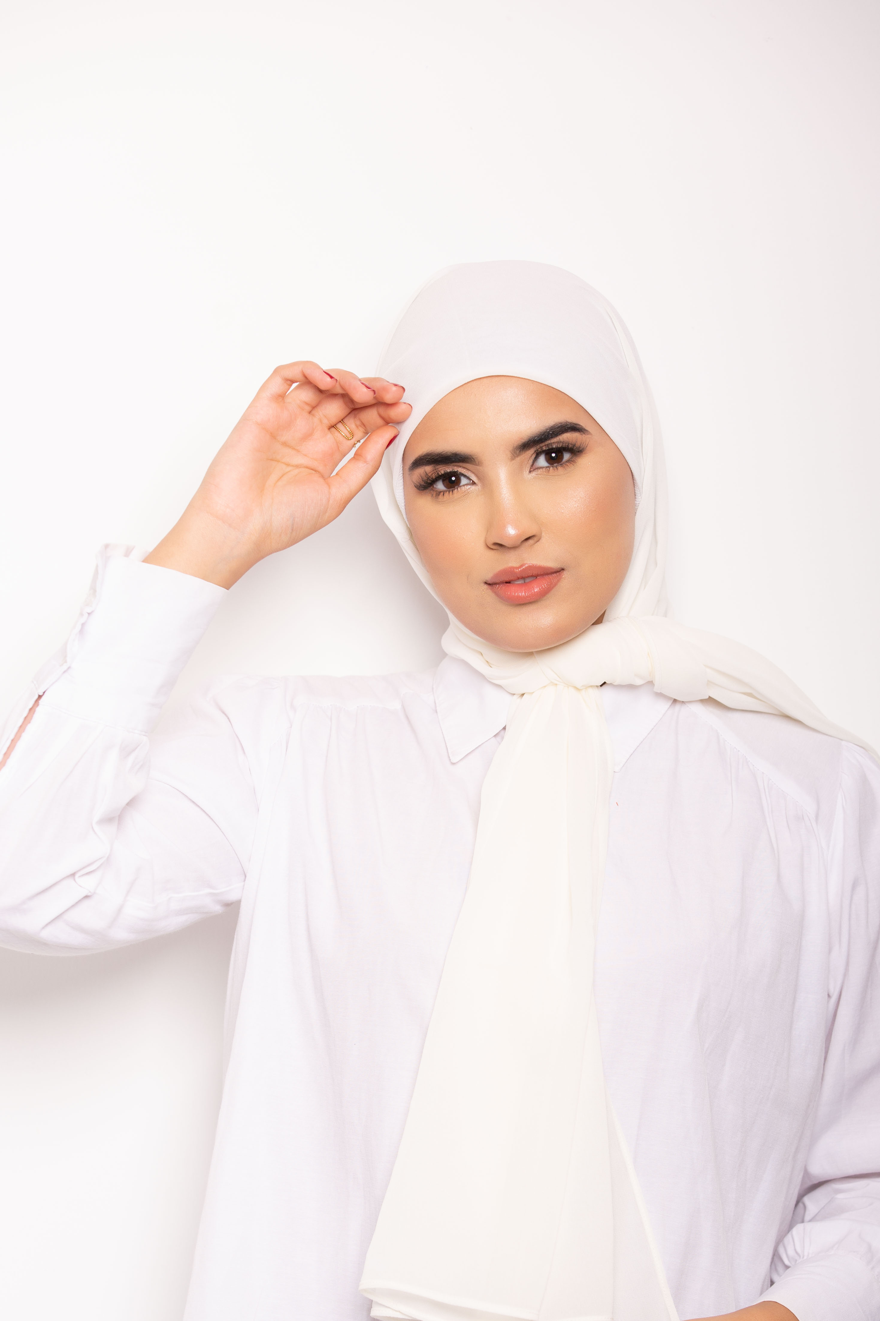 Foulard Chiffon Bonnet Intégré Creamy