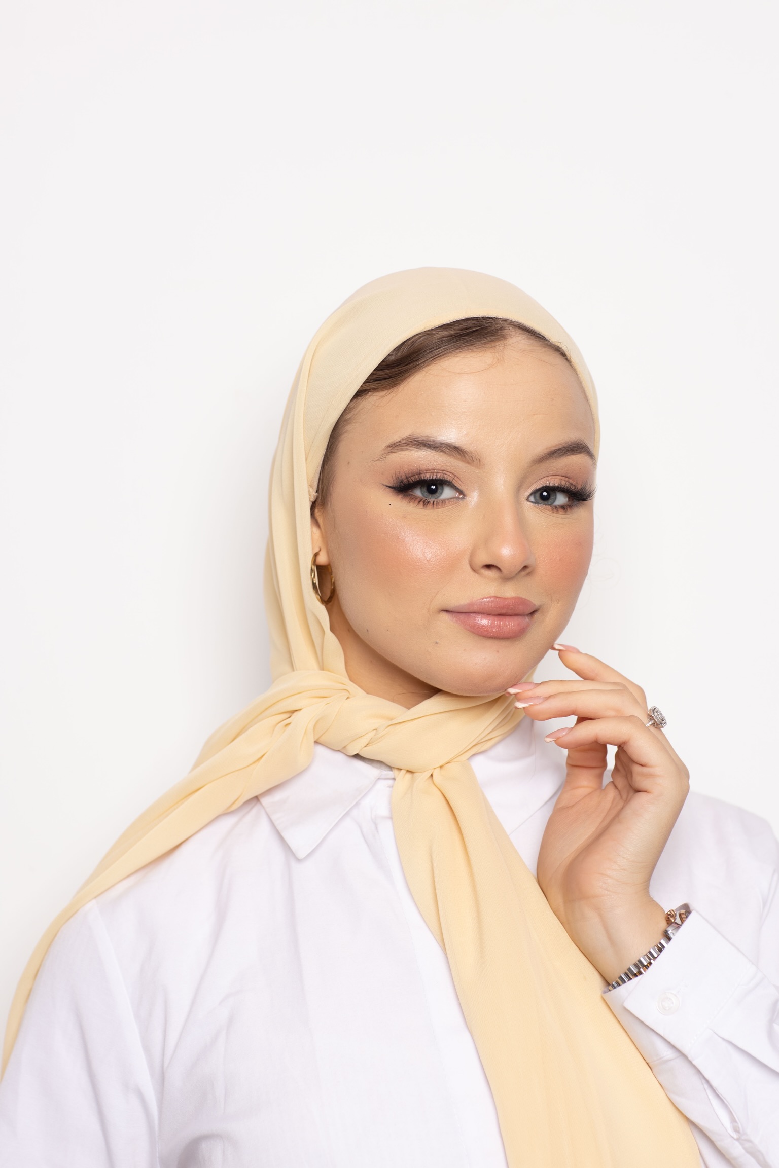 Foulard Chiffon Bonnet Intégré Pearl Creem