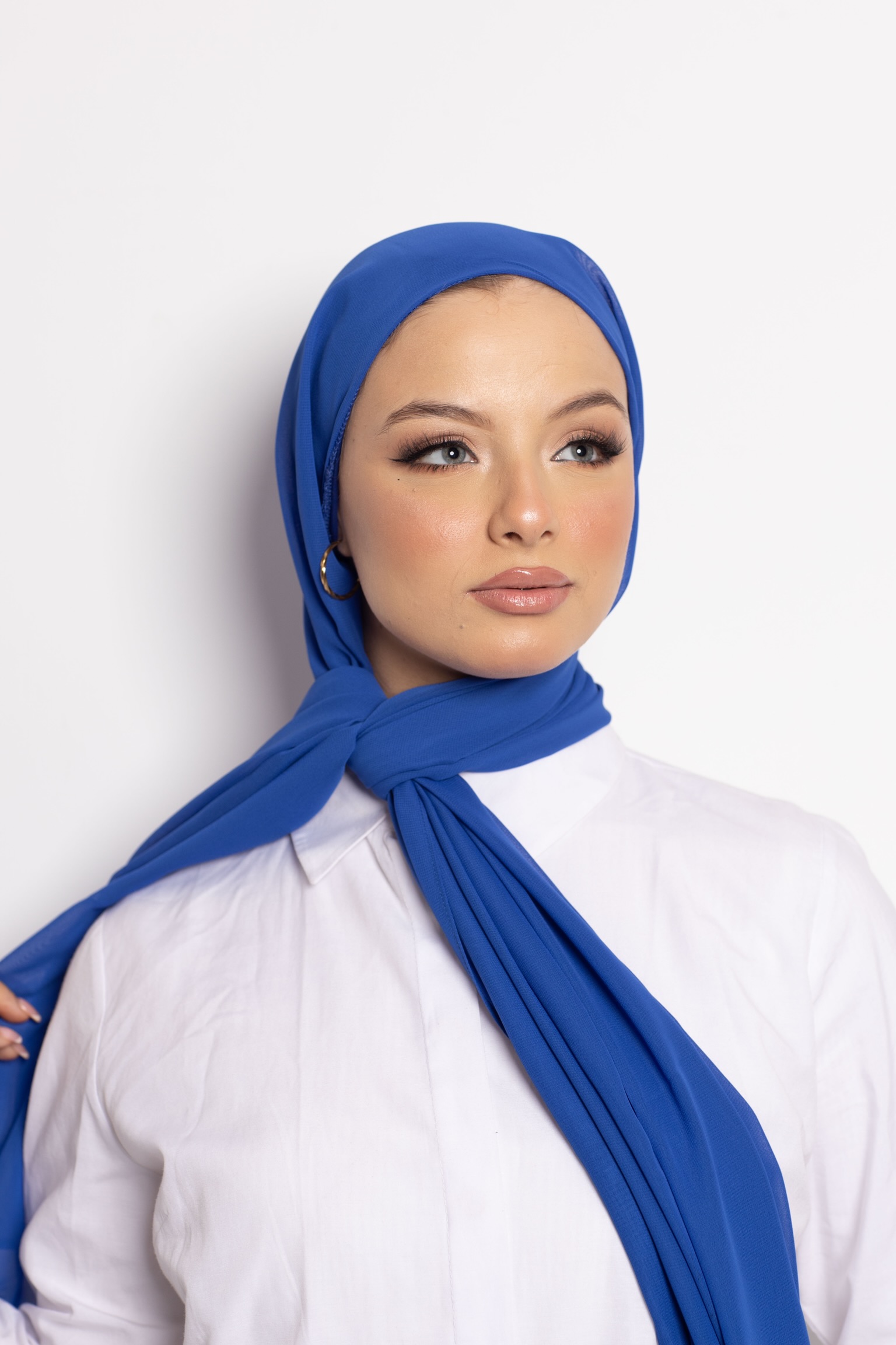 Foulard Chiffon Bonnet Intégré Marine Blue