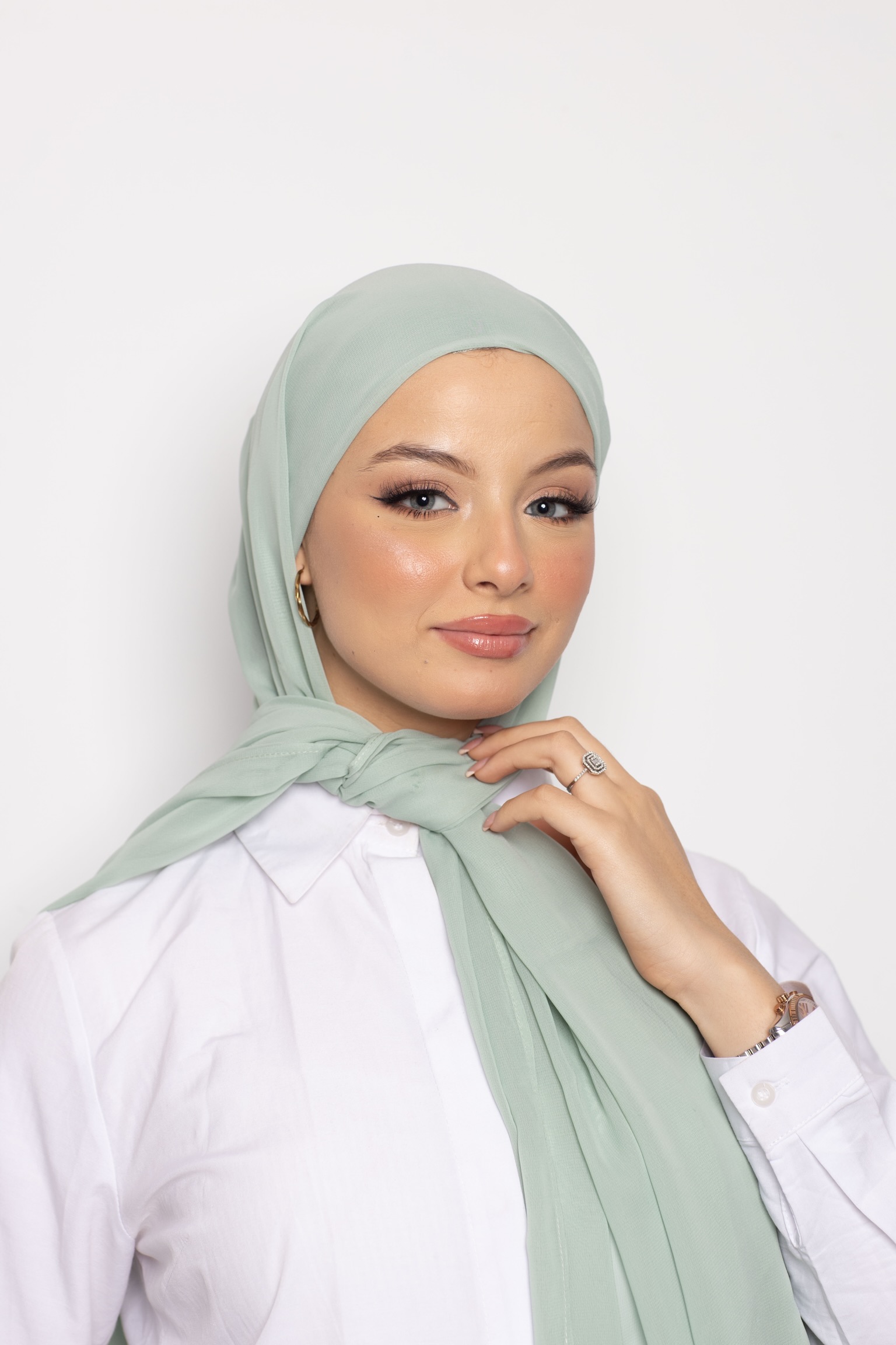 Foulard Chiffon Bonnet Intégré Celadon