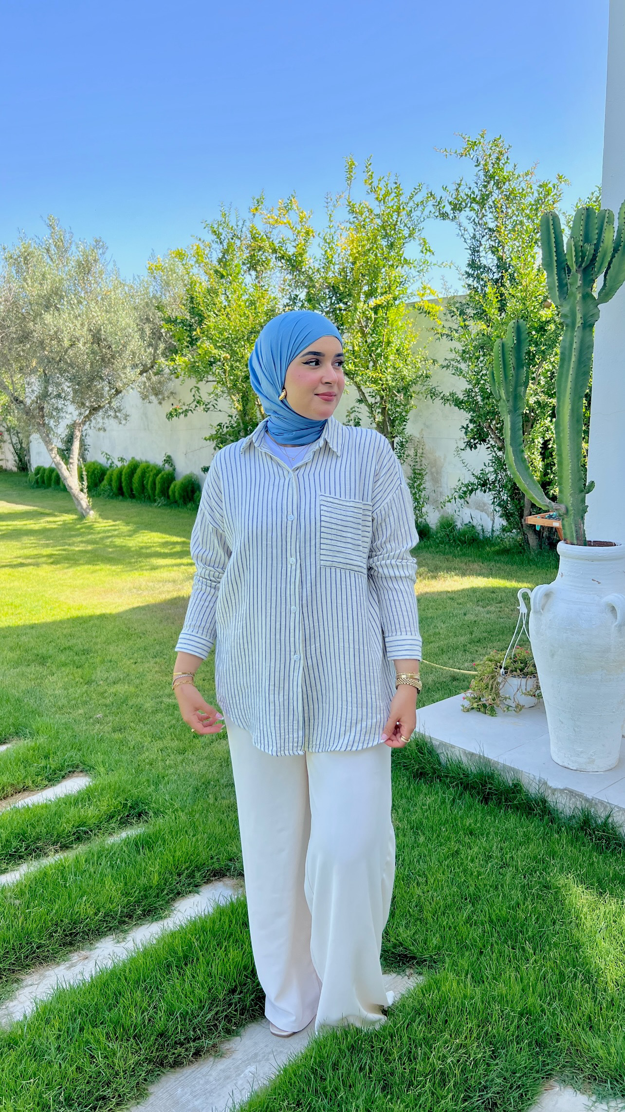 Ensemble Chemise Kamraya Rayée bleu ( rayures fines )