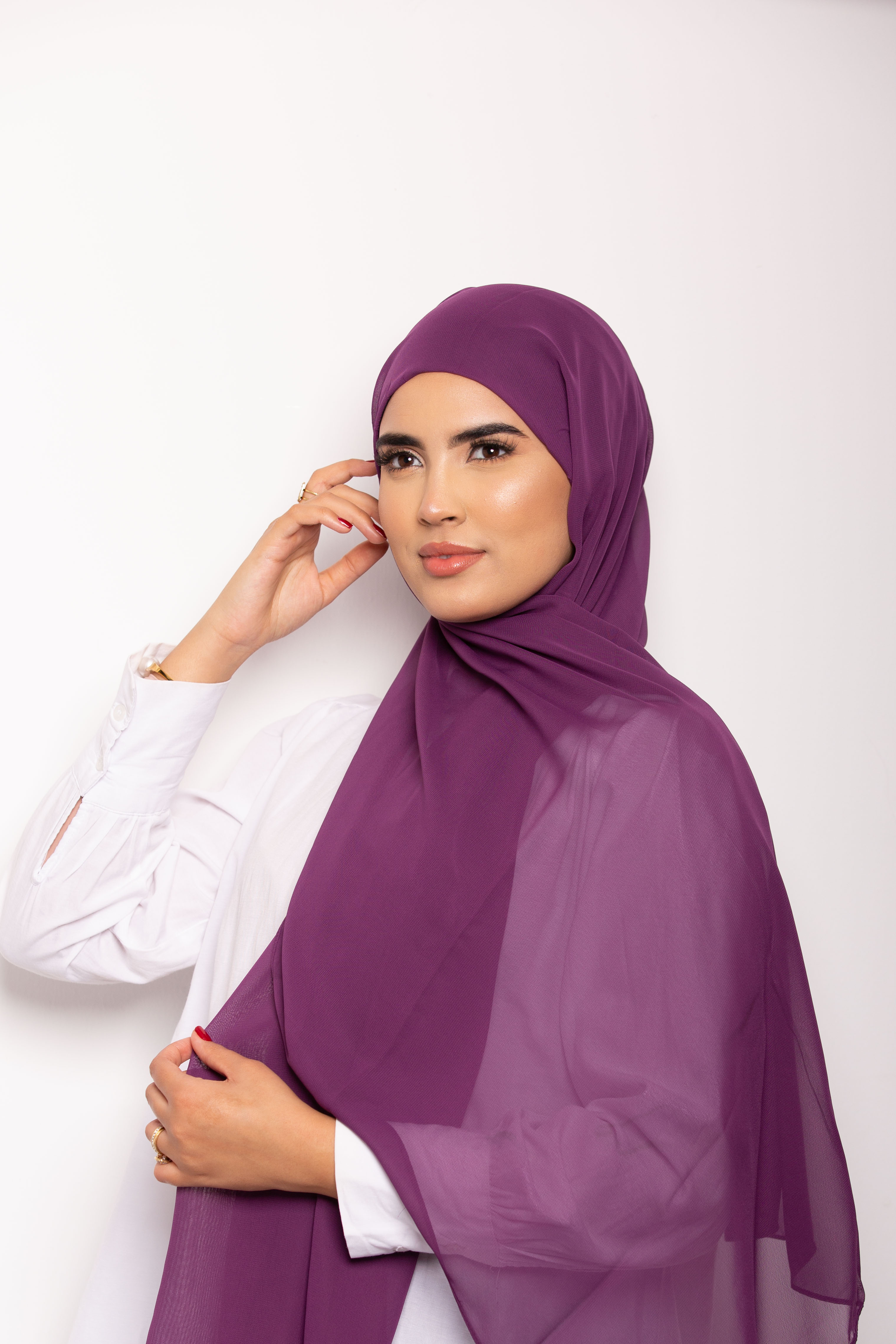 Foulard Chiffon Bonnet Intégré Light Eggplant
